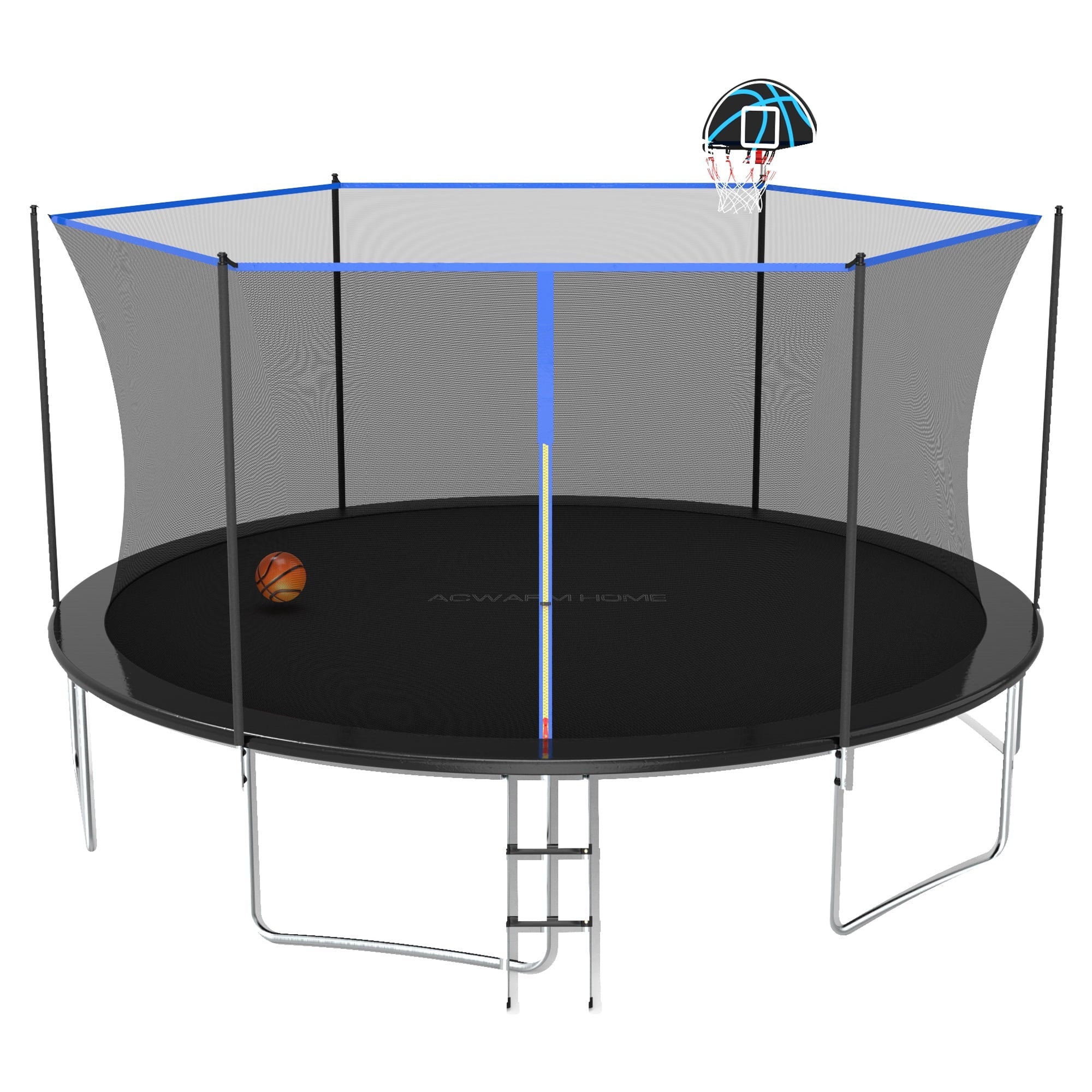 ACWARM HOME 14FT Outdoor Trampolines with Safety Enclosure and Basketball Hoop, Black Trampoline with Net for Kids